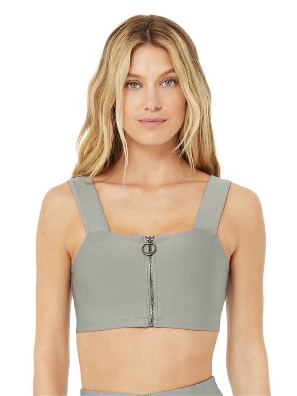 Gray Zip Alo Sports Bra
